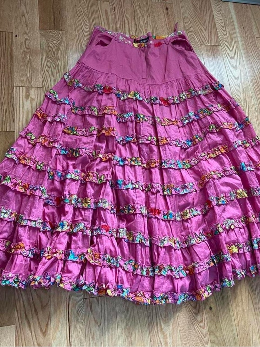 Women’s Pink Tiered Ruffle Maxi Skirt